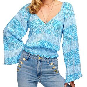 Ramy Brook Stella V-Neck Bell Sleeve Chevron Blouse XS